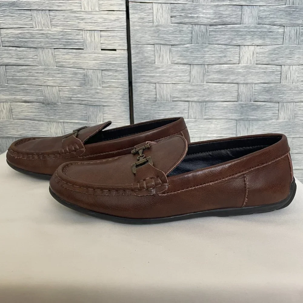 Steve Madden Kids Sz 3 Brown Leather Loafer Shoes Buckle Detail‎ Slip On